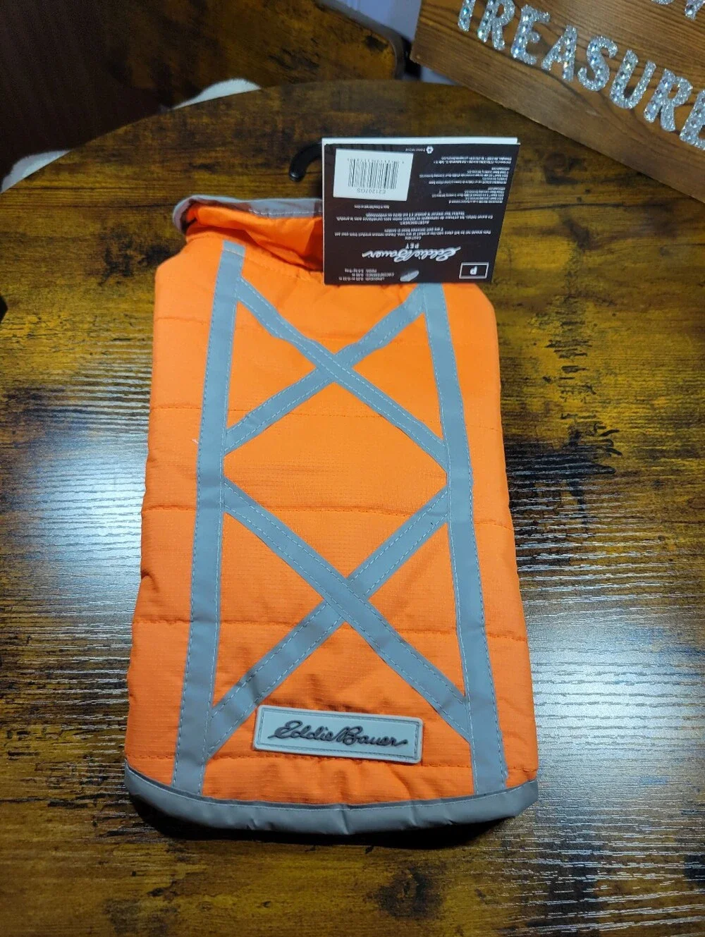 Eddie Bauer size small orange reflective fleece lined dog jacket